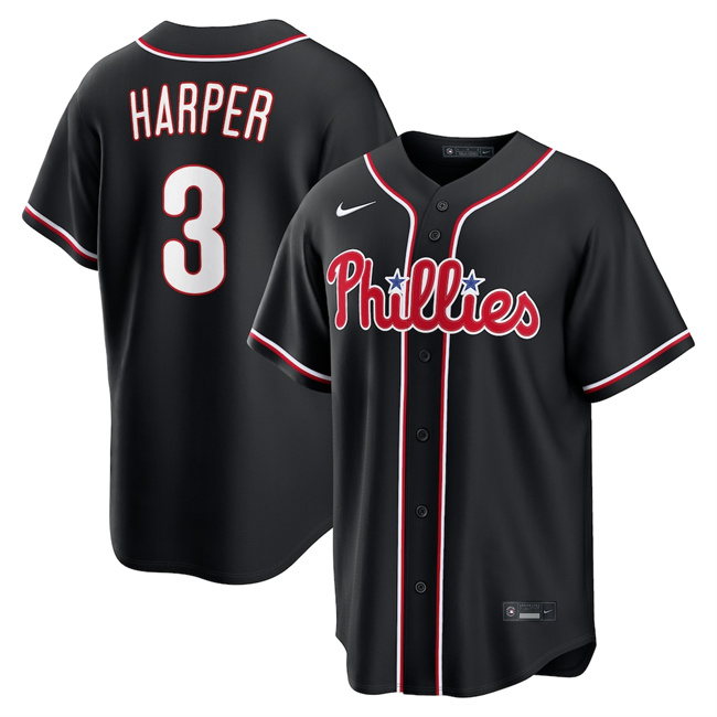 Men's Philadelphia Phillies #3 Bryce Harper Fashion Black Out Stitched Baseball Jersey